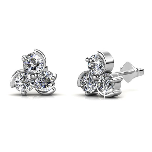 Boutique Jewelry - Swirl Flower Stud Earrings With Swarovski Crystals Minimalist
